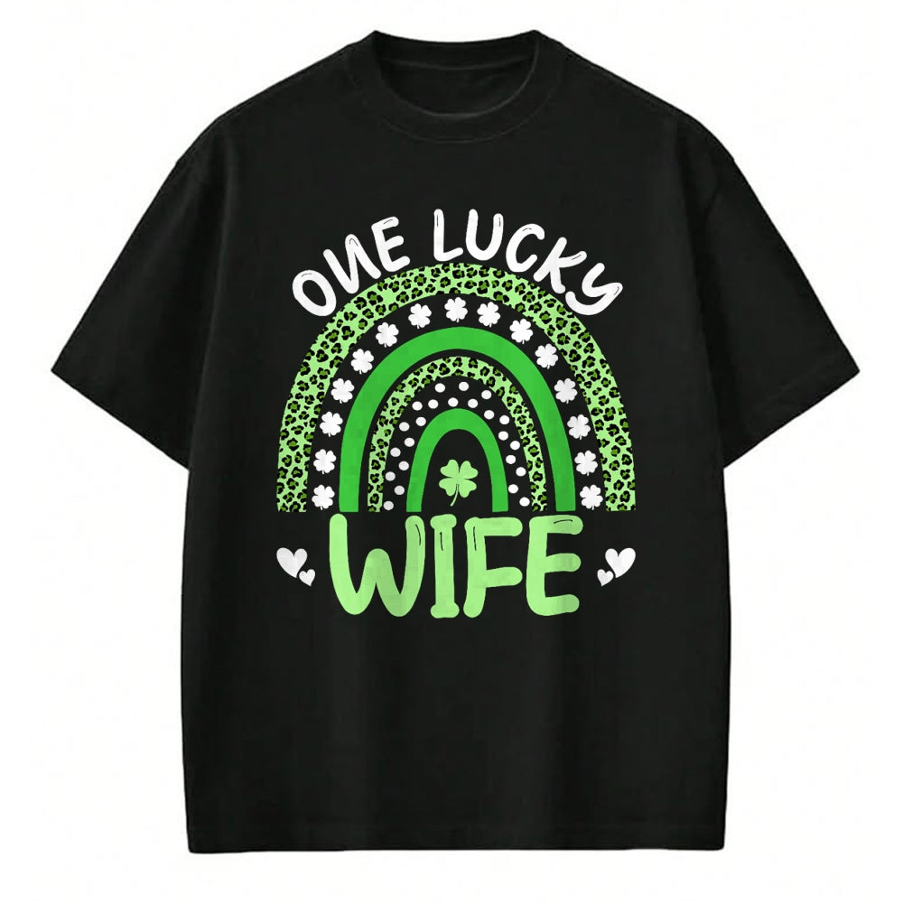 Best Wife Shirt, Wife and Husband Unisex T-Shirt/Hoodie/Sweatshirt HLT00 - Gift for wife T shirt, lucky wife   Womens One Lucky Wife Leopard Rainbow Clover St Patricks Day Tan
