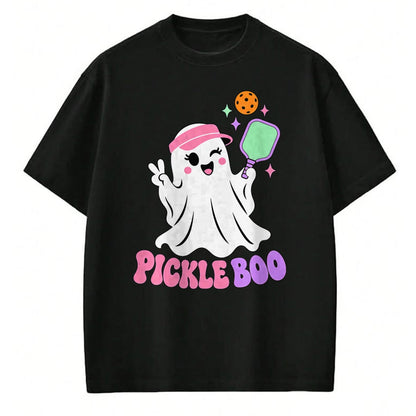 Funny Pickleball Shirt, Pickleball Lover Unisex T-Shirt/Hoodie/Sweatshirt HLT00 - Halloween Pickleball Ghost Girls Women Pickleball Halloween T-Shirt