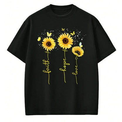 Christian Tee, Christian Faith Unisex T-Shirt/Hoodie/Sweatshirt HLT00 - Christian for Women Sunflower Faith Hope Love T-Shirt