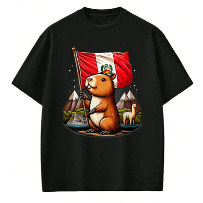 Cute Capybara Shirt, Funny Capybara Unisex T-Shirt/Hoodie/Sweatshirt HLT00 - Peruvian Capybara Peru Flag - Ronsoco Fiestas Patrias T-Shirt