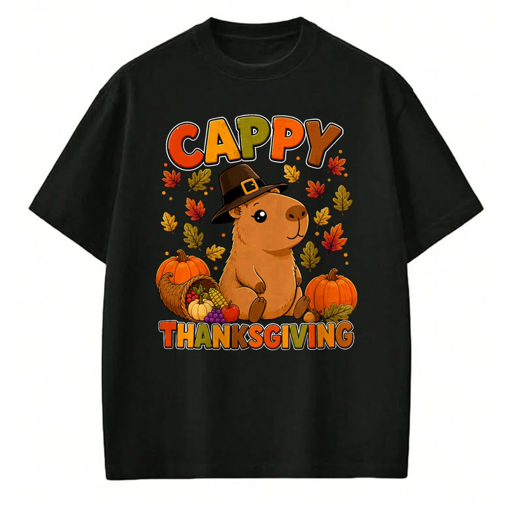 Cute Capybara Shirt, Funny Capybara UnisexT-Shirt/Hoodie/Sweatshirt HLT00 - Cappy Thanksgiving Cute Capybara Autumn Fall Leaves Pumpkin T-Shirt