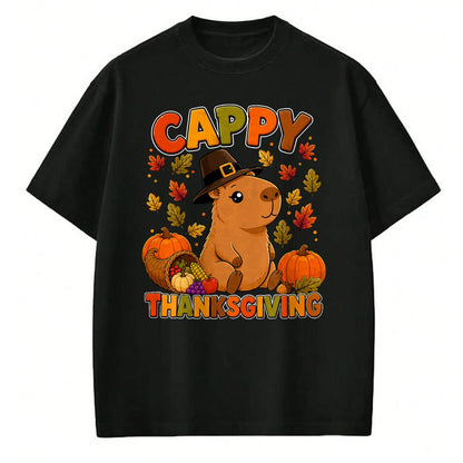 Cute Capybara Shirt, Funny Capybara UnisexT-Shirt/Hoodie/Sweatshirt HLT00 - Cappy Thanksgiving Cute Capybara Autumn Fall Leaves Pumpkin T-Shirt