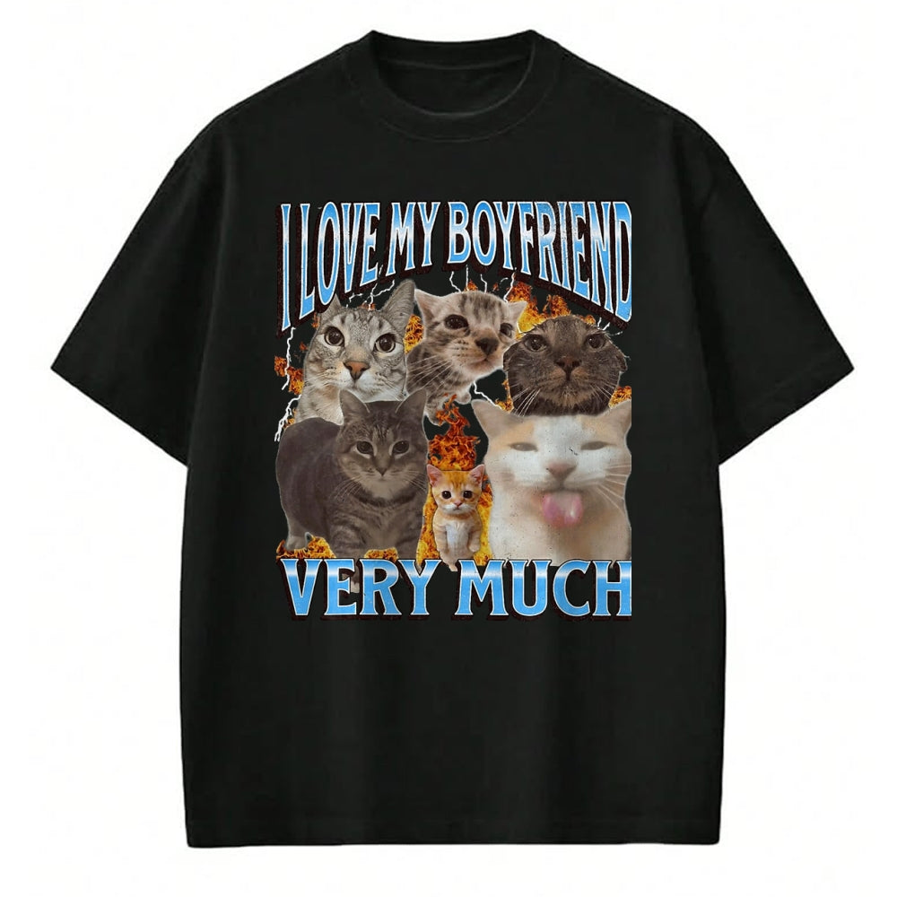 Cat Love Shirt, Funny Cat Lover Gift UnisexT-Shirt/Hoodie/Sweatshirt HLT00 - My Boyfriend Funny Cat Meme Bootleg Graphic T-Shirt, Men, Black, 3X-Large