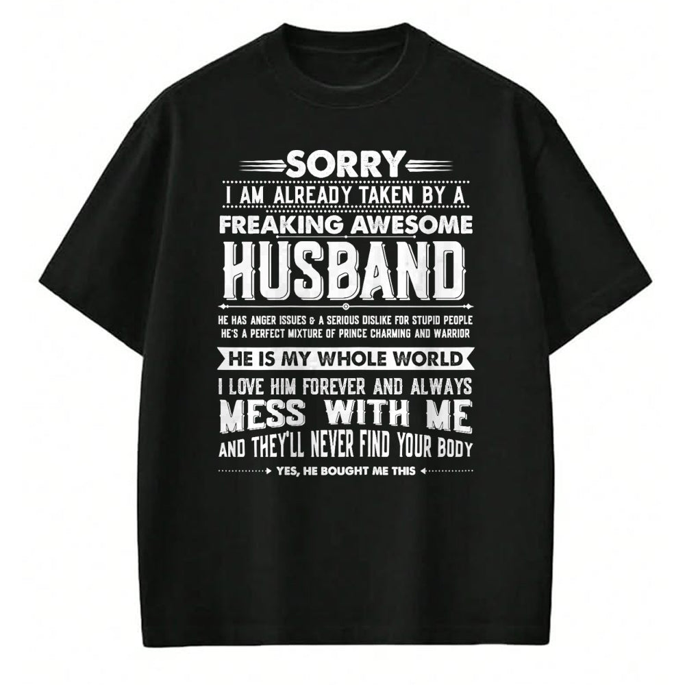 Best Wife Shirt, Wife and Husband Unisex T-Shirt/Hoodie/Sweatshirt HLT00 - Taken by a Freaking Awesome Husband Funny Wife T-Shirt