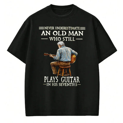 Guitar Lover Shirt, Funny Guitar UnisexT-Shirt/Hoodie/Sweatshirt HLT00 - Never Underestimate an Old Man Who Plays Guitar Seventies T-Shirt, Men, Heather Blue, Medium
