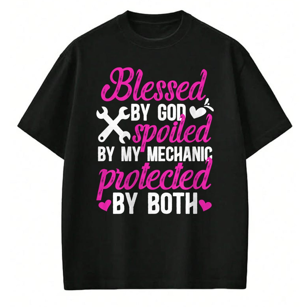 Best Wife Shirt, Wife and Husband Unisex T-Shirt/Hoodie/Sweatshirt HLT00 - Gift for wife T shirt, spoiled wife   Blessed By God Spoiled By My Mechanic Wife Of A Mechanic Pullo