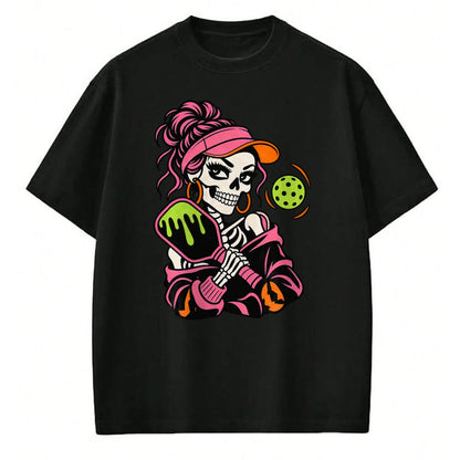 Funny Pickleball Shirt, Pickleball Lover Unisex T-Shirt/Hoodie/Sweatshirt HLT00 - Halloween Pickleball Skeleton Girls Women Halloween T-Shirt
