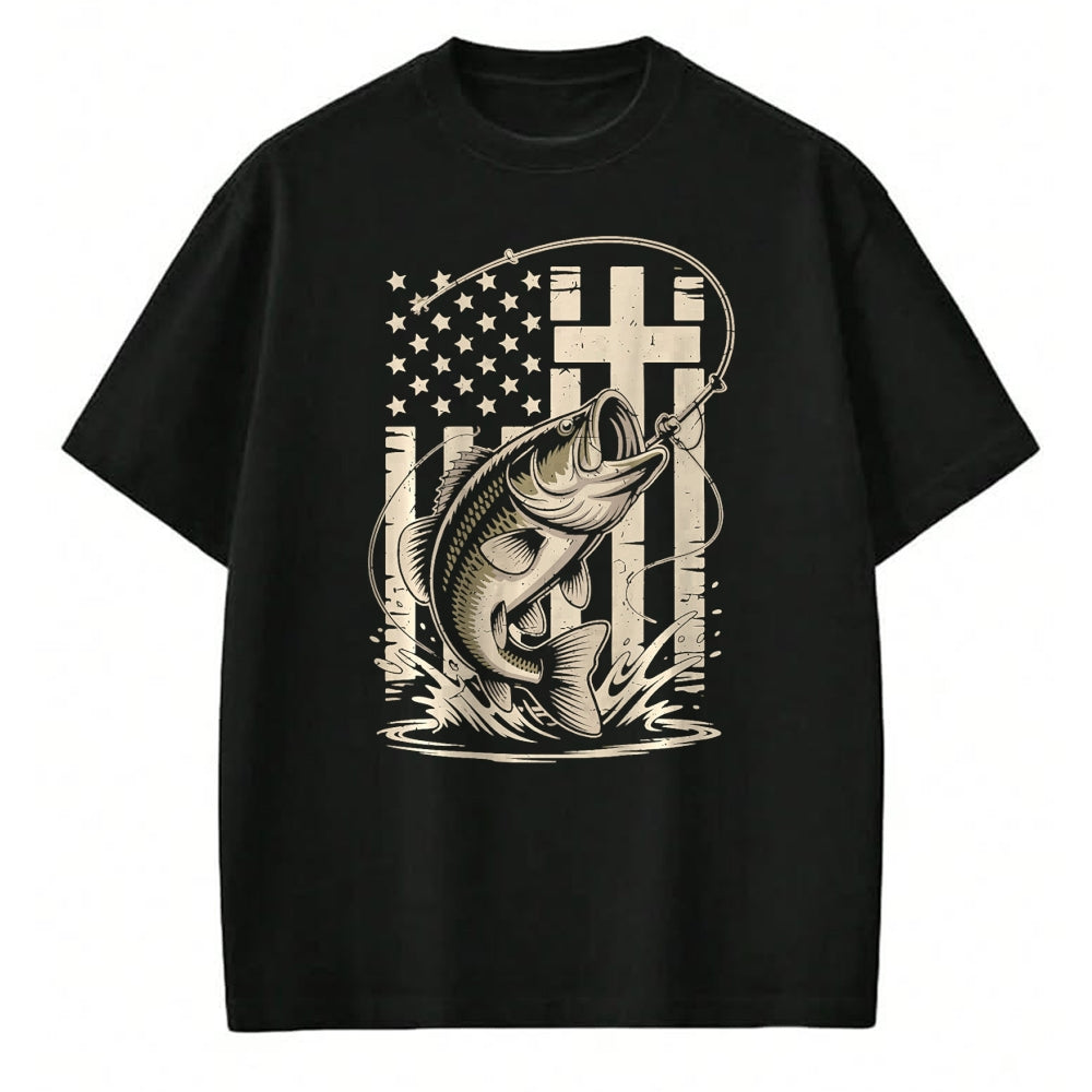 Funny Fishing Shirt, Gift For Fishing Lover Unisex T-Shirt/Hoodie/Sweatshirt HLT00 - Christian Fishing Camo Bass Fish American Flag Fishing Faith T-Shirt
