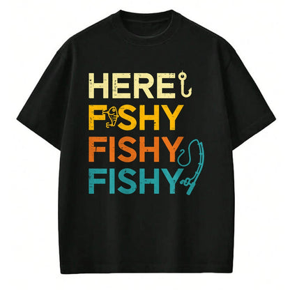 Funny Fishing Shirt, Gift For Fishing Lover Unisex T-Shirt/Hoodie/Sweatshirt HLT00 - Fishing Here Fishy Retro Fish Lover Fisherman Men Women Kids T-Shirt