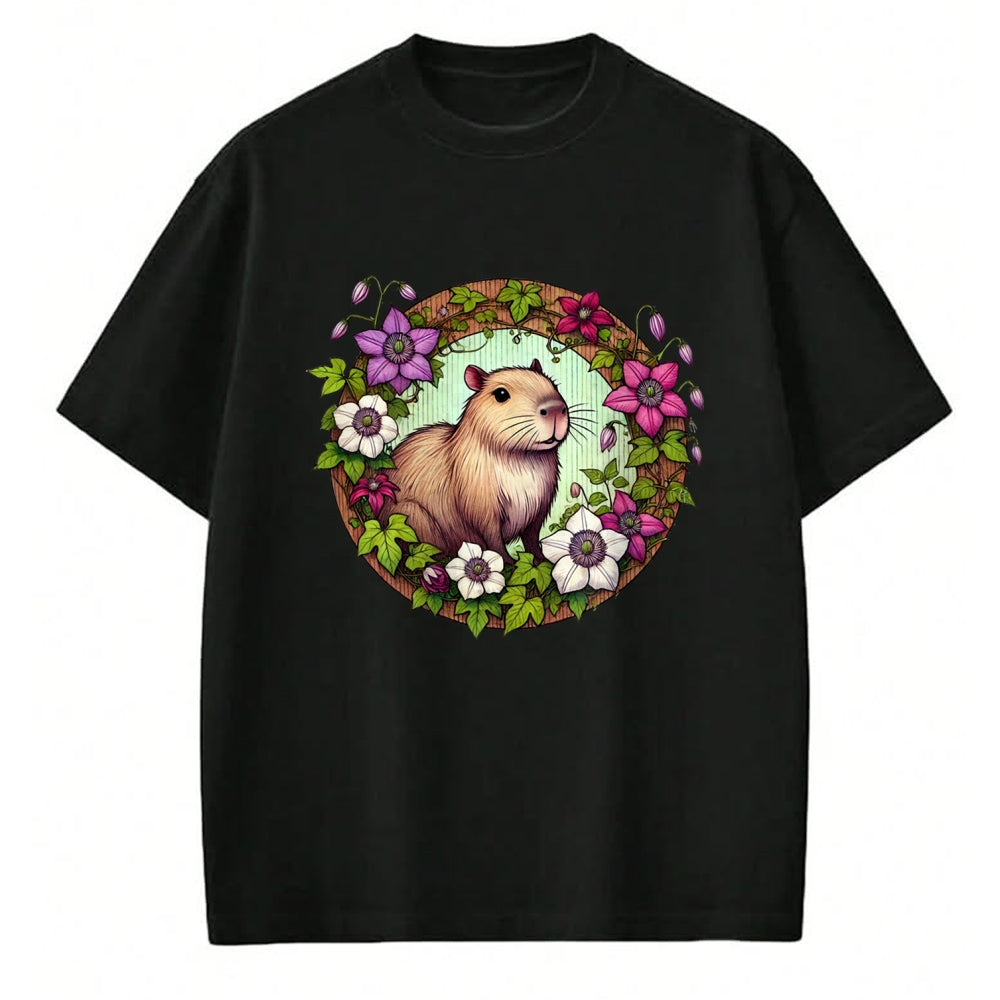 Cute Capybara Shirt, Funny Capybara Unisex T-Shirt/Hoodie/Sweatshirt HLT00 - Capybara floral Illustration Long Sleeve T-Shirt