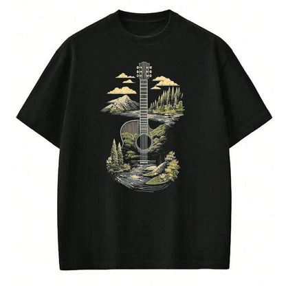 Guitar Lover Shirt, Funny Guitar UnisexT-Shirt/Hoodie/Sweatshirt HLT00 - Acoustic Guitar Nature Forest Mountain Art T-Shirt, Men, Black, 3X-Large