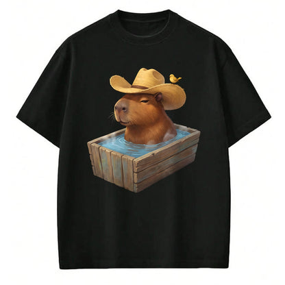 Cute Capybara Shirt, Funny Capybara Unisex T-Shirt/Hoodie/Sweatshirt HLT00 - Cute Capybara Wearing Cowboy Hat in Bathtub Funny Western T-Shirt