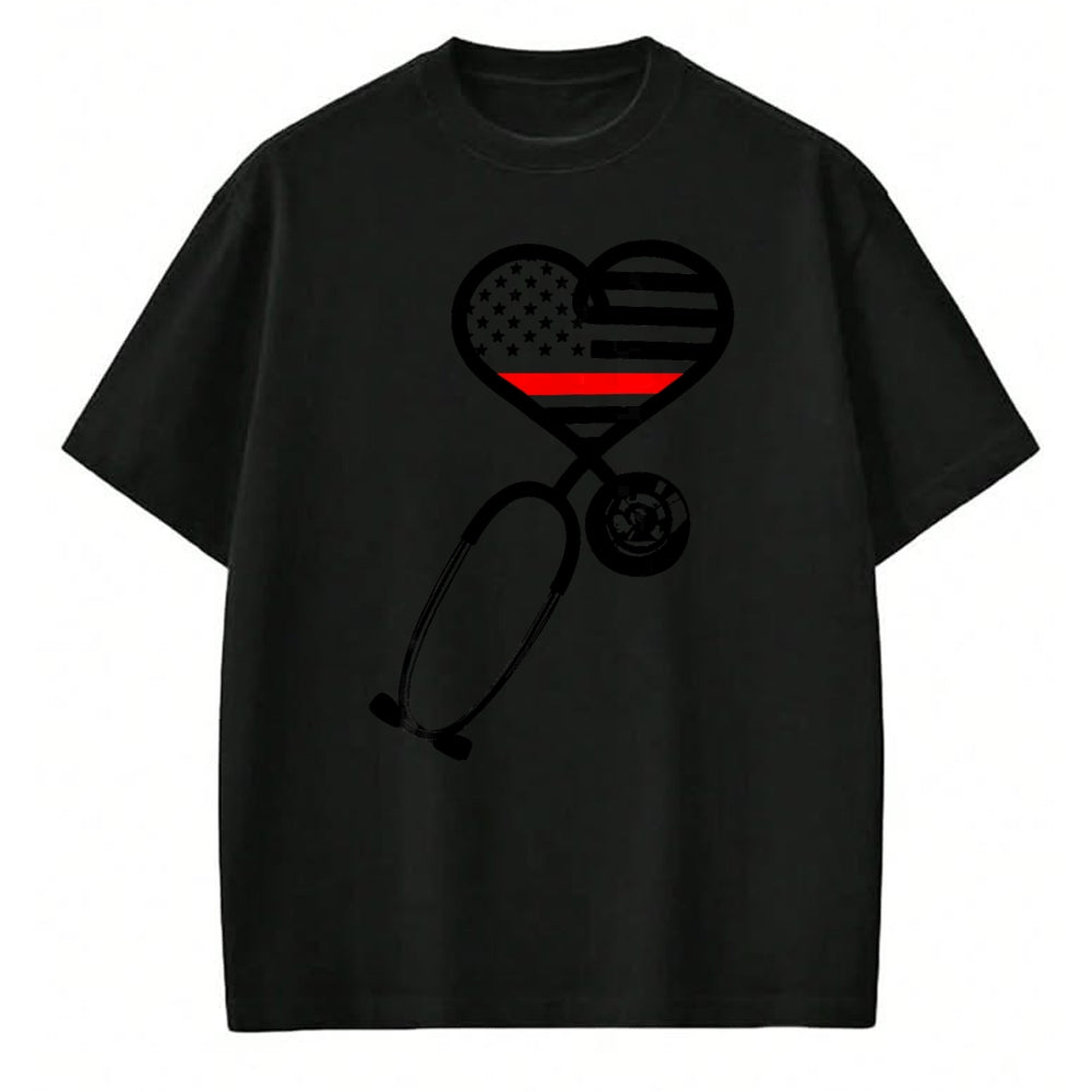 Funny Nurse Shirt, Nurse Unisex T-Shirt/Hoodie/Sweatshirt HLT00 - Firefighter Wife Thin Red Line Flag ER Nurse Support Gift T-Shirt