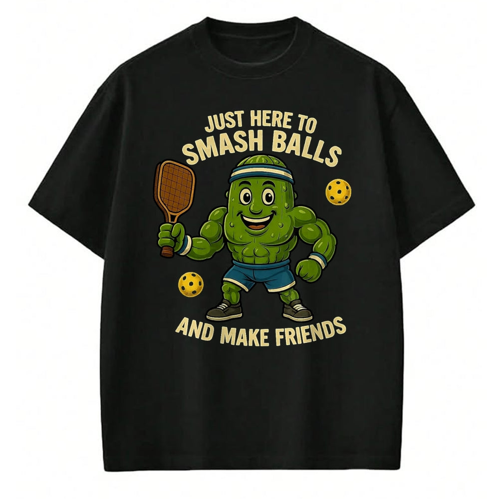 Funny Pickleball Shirt, Pickleball Lover Unisex T-Shirt/Hoodie/Sweatshirt HLT00 - Just Here to Smash Balls and Make Friends Funny Pickleball T-Shirt, Men, Black, 3X-Large