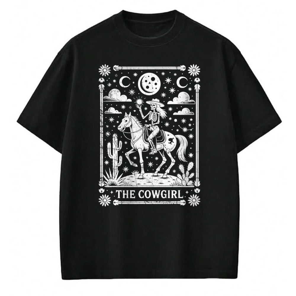 Best Horse Lover Shirt , Funny Horse UnisexT-Shirt/Hoodie/Sweatshirt HLT00 - Skeleton Cowgirl Riding Horse Tarot Card Gothic Halloween T-Shirt