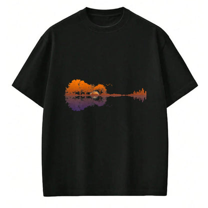 Guitar Lover Shirt, Funny Guitar UnisexT-Shirt/Hoodie/Sweatshirt HLT00 - Guitar Lake Reflections Music and Guitar Lover Guitar T-Shirt Small