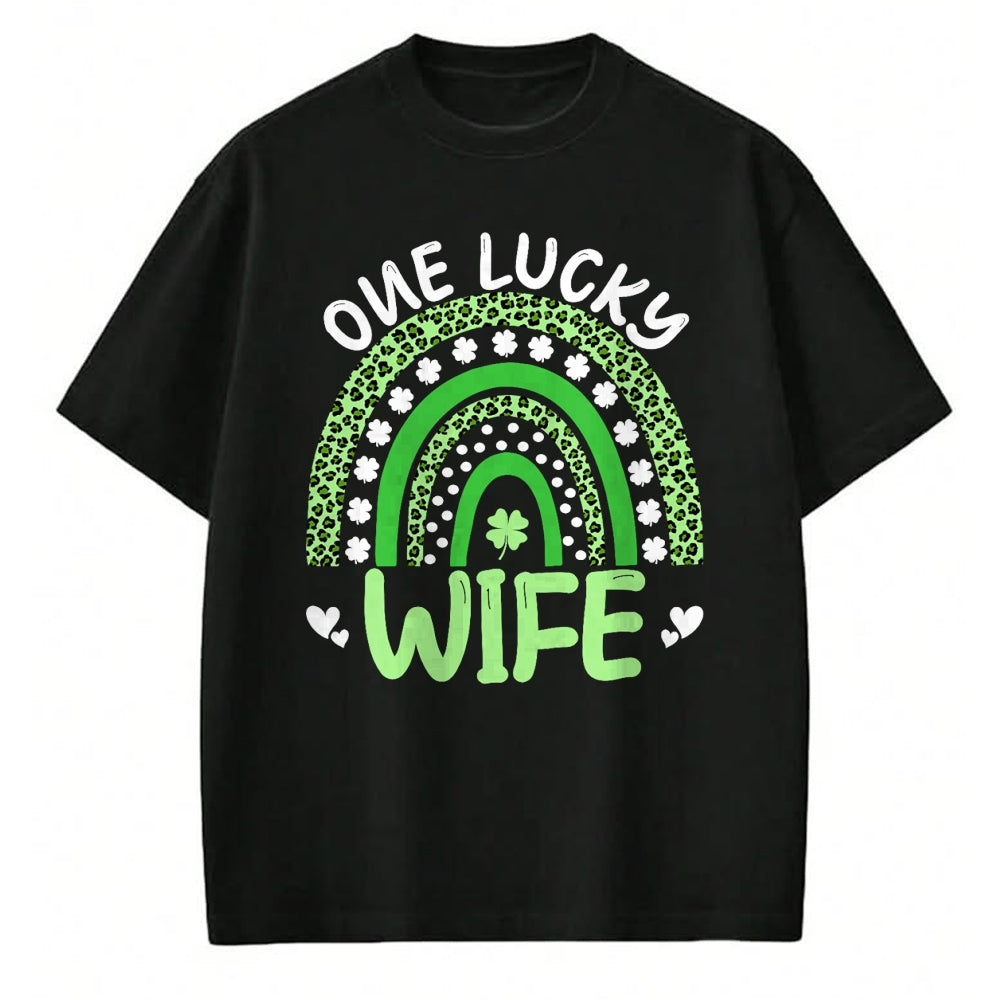 Best Wife Shirt, Wife and Husband Unisex T-Shirt/Hoodie/Sweatshirt HLT00 - Gift for wife T shirt, lucky wife   One Lucky Wife Leopard Rainbow Clover St Patricks Day T-Shirt