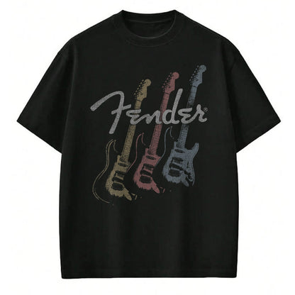 Guitar Lover Shirt, Funny Guitar UnisexT-Shirt/Hoodie/Sweatshirt HLT00 - Fender Stacked Guitar Faded Logo T-Shirt
