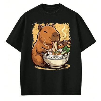 Cute Capybara Shirt, Funny Capybara Unisex T-Shirt/Hoodie/Sweatshirt HLT00 - Capybara Eating Ramen Noodles T-Shirt
