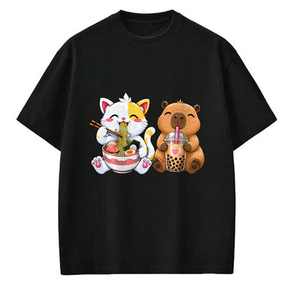 Cute Capybara Shirt, Funny Capybara Unisex T-Shirt/Hoodie/Sweatshirt HLT00 - Cute Cat Capybara Ramen Boba Kawaii Anime Noodle Bubble Tea T-Shirt