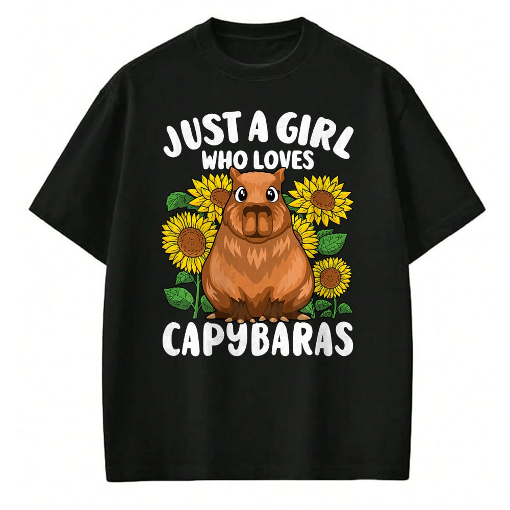 Cute Capybara Shirt, Funny Capybara Unisex T-Shirt/Hoodie/Sweatshirt HLT00 - Just A Girl Who Loves Capybaras Cute Sunflower Girls Kids T-Shirt