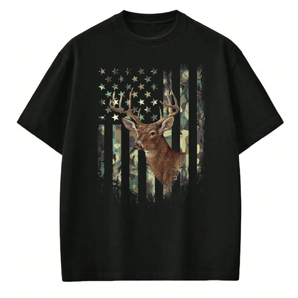 Funny Hunting Shirt, Gift For Hunting Lover Unisex T-Shirt/Hoodie/Sweatshirt HLT00 - American Flag Deer Hunting Camo T-Shirt