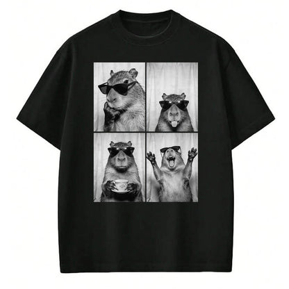 Cute Capybara Shirt, Funny Capybara Unisex T-Shirt/Hoodie/Sweatshirt HLT00 - Funny Capybara Photobooth, Capybara with Sunglasses, Rodent T-Shirt, Men, Black, 3X-Large