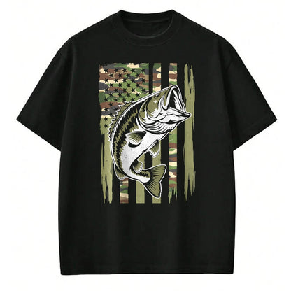 Funny Fishing Shirt, Gift For Fishing Lover Unisex T-Shirt/Hoodie/Sweatshirt HLT00 - Youth Camo Fishing Bass Fish American Flag Patriotic Men Boy T-Shirt