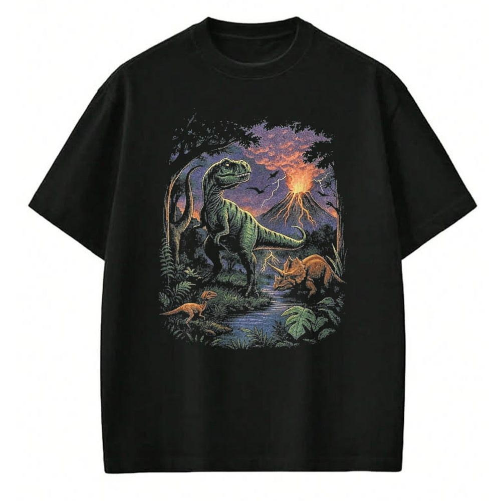 Best Dinosaur Lover Shirt, Funny Dinosaur UnisexT-Shirt/Hoodie/Sweatshirt HLT00 - Vintage Dinosaur 90s T Rex and Triceratops Volcano Nature T-Shirt, Men, Black, 3X-Large