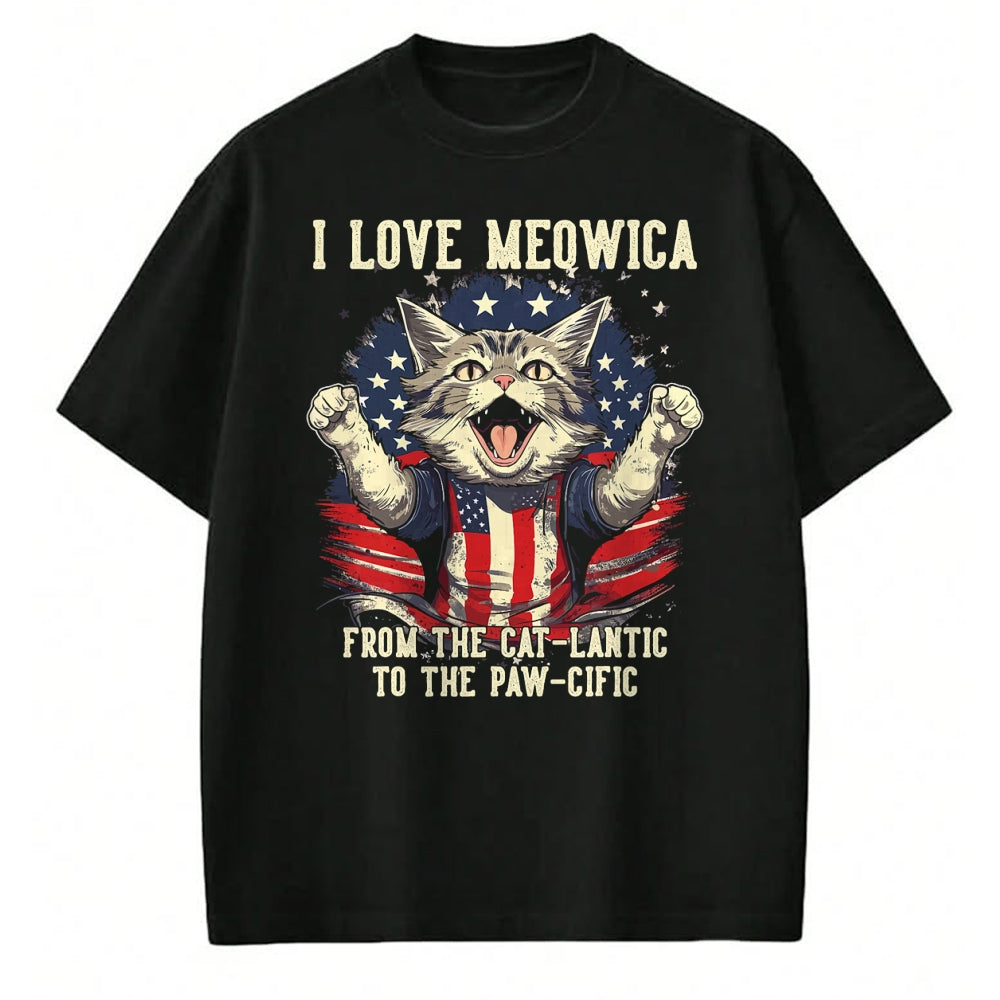 Cat Love Shirt, Funny Cat Lover Gift T-Shirt/Hoodie/Sweatshirt HLT00 - 4th July Cat Lover, I Love Meowica Patriotic Funny Happy Cat T-Shirt