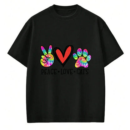 Cat Love Shirt, Funny Cat Lover Gift UnisexT-Shirt/Hoodie/Sweatshirt HLT00 - Peace Love Cats Paws Tie Dye Rainbow Animal Rescue Womens T-Shirt (1)