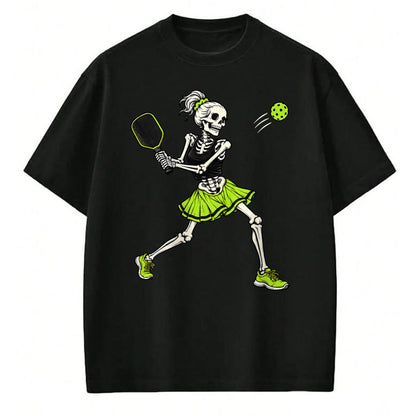 Funny Pickleball Shirt, Pickleball Lover Unisex T-Shirt/Hoodie/Sweatshirt HLT00 - Funny Pickleball Skeleton Halloween Sport Spooky Women Girls T-Shirt