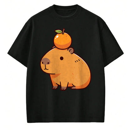 Cute Capybara Shirt, Funny Capybara Unisex T-Shirt/Hoodie/Sweatshirt HLT00 - Capybara with Orange on the Head Capybara T-Shirt