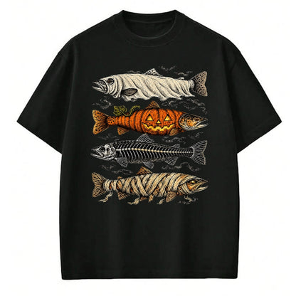 Funny Fishing Shirt, Gift For Fishing Lover Unisex T-Shirt/Hoodie/Sweatshirt HLT00 - Halloween Trout Fish Ghost Pumpkin Skeleton Mummy T-Shirt