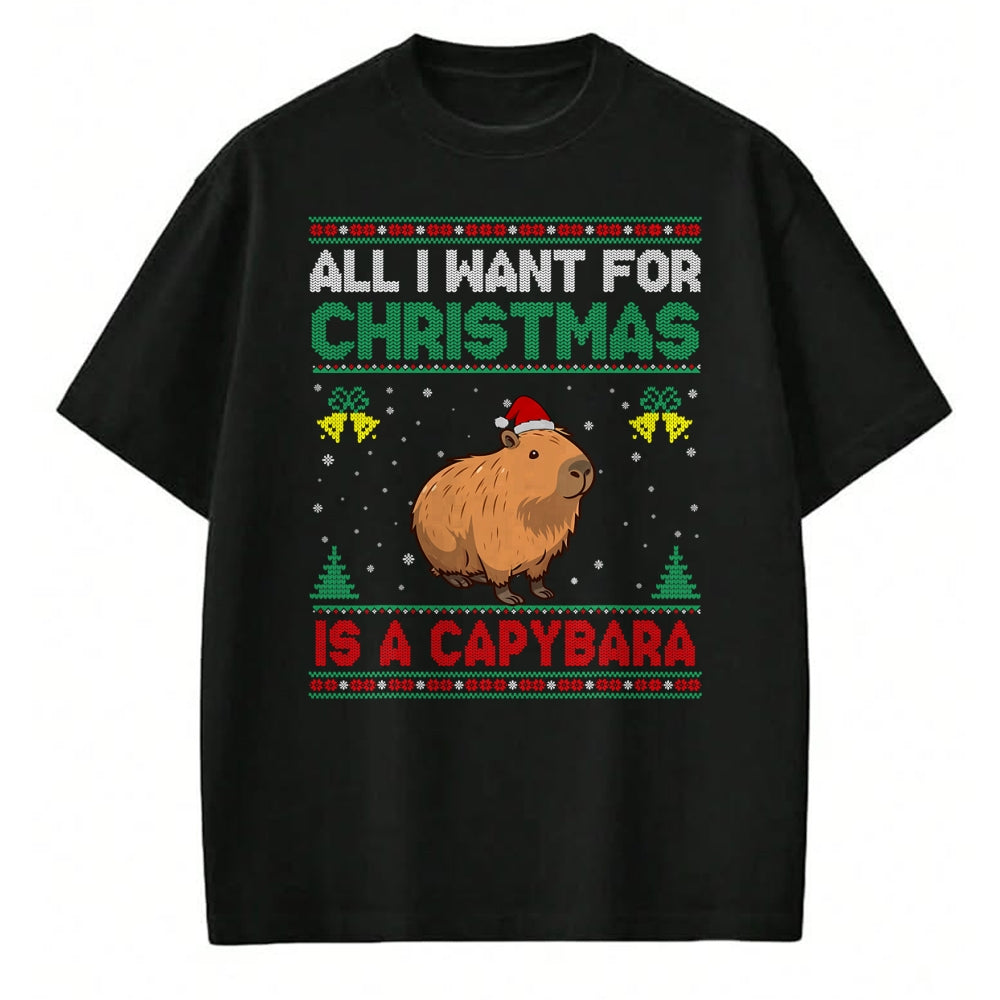 Cute Capybara Shirt, Funny Capybara UnisexT-Shirt/Hoodie/Sweatshirt HLT00 - All I Want for Christmas is A Capybara Ugly Sweater T-Shirt