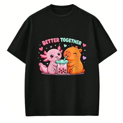 Cute Capybara Shirt, Funny Capybara Unisex T-Shirt/Hoodie/Sweatshirt HLT00 - Cute Capybara and Axolotl Bubble Tea Boba Girls Kawaii Anime T-Shirt (2)