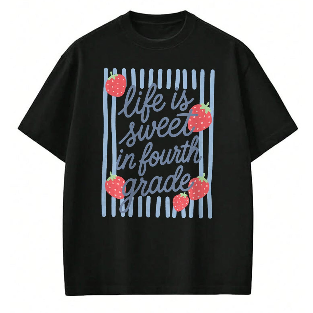 Best Student Shirt, Funny Back To School UnisexT-Shirt/Hoodie/Sweatshirt HLT00 - Striped Fourth Grade Strawberries Teacher Back to School T-Shirt