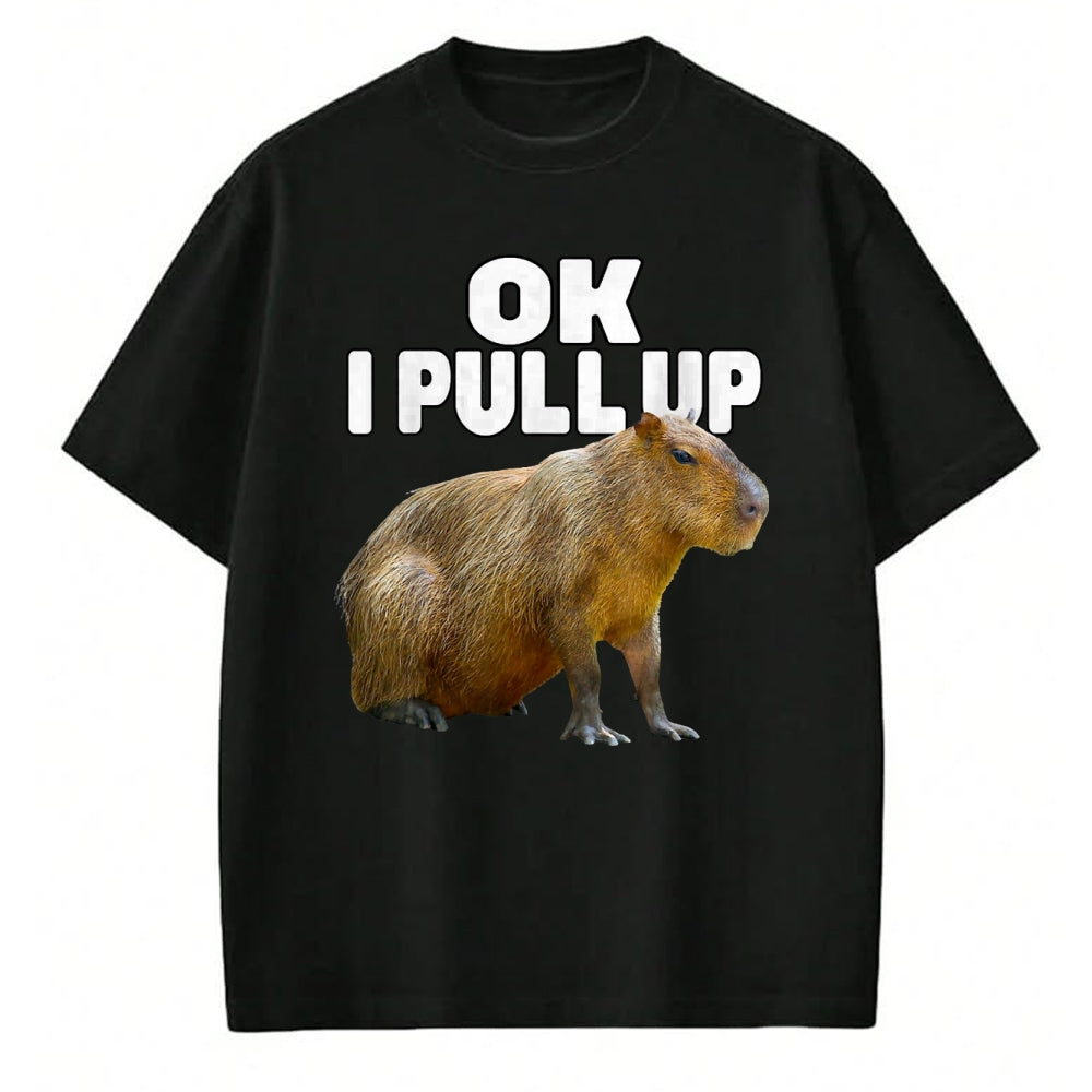 Cute Capybara Shirt, Funny Capybara Unisex T-Shirt/Hoodie/Sweatshirt HLT00 - Ok I Pull Up Capybara Funny Capybara Lover Dank Meme T-Shirt, Women, Black, Medium