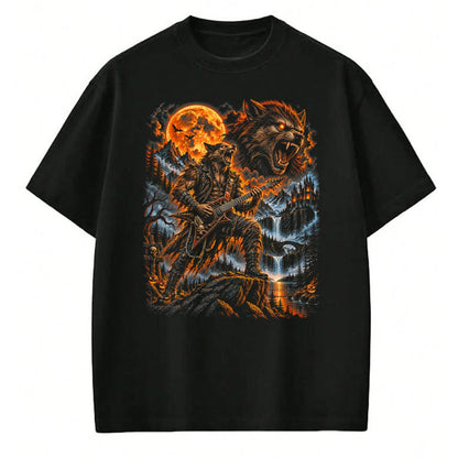 Guitar Lover Shirt, Funny Guitar UnisexT-Shirt/Hoodie/Sweatshirt HLT00 - Werewolf Howling Moon Men Women Playing Guitar Halloween T-Shirt