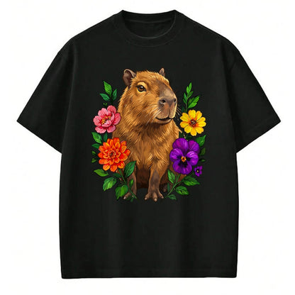 Cute Capybara Shirt, Funny Capybara Unisex T-Shirt/Hoodie/Sweatshirt HLT00 - Cute Capybara Floral T-Shirt