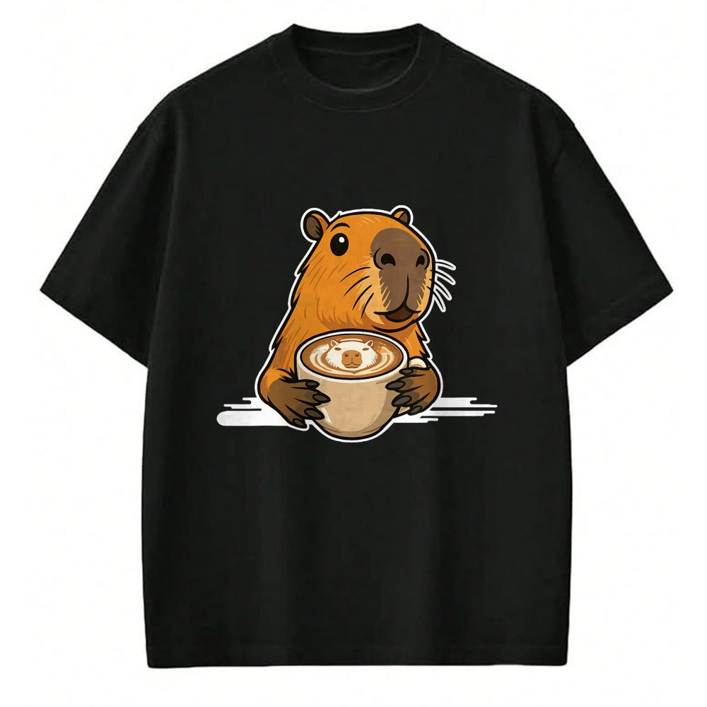Cute Capybara Shirt, Funny Capybara Unisex T-Shirt/Hoodie/Sweatshirt HLT00 - Capybara Coffee Lover Latte Art Funny Capybara T-Shirt