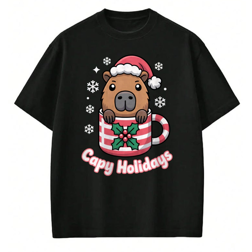 Cute Capybara Shirt, Funny Capybara UnisexT-Shirt/Hoodie/Sweatshirt HLT00 - Capy Holidays Cute Capybara Christmas Santa Hat Long Sleeve T-Shirt