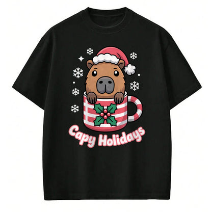 Cute Capybara Shirt, Funny Capybara UnisexT-Shirt/Hoodie/Sweatshirt HLT00 - Capy Holidays Cute Capybara Christmas Santa Hat Long Sleeve T-Shirt
