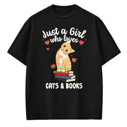 Cat Love Shirt, Funny Cat Lover Gift UnisexT-Shirt/Hoodie/Sweatshirt HLT00 - Just a Girl Who Loves Cats and Books Reading Cat & Bookworm T-Shirt