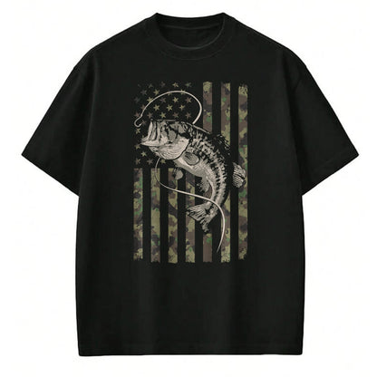 Funny Fishing Shirt, Gift For Fishing Lover Unisex T-Shirt/Hoodie/Sweatshirt HLT00 - Fishing Camo American Flag Bass Fish (Design on Back) T-Shirt
