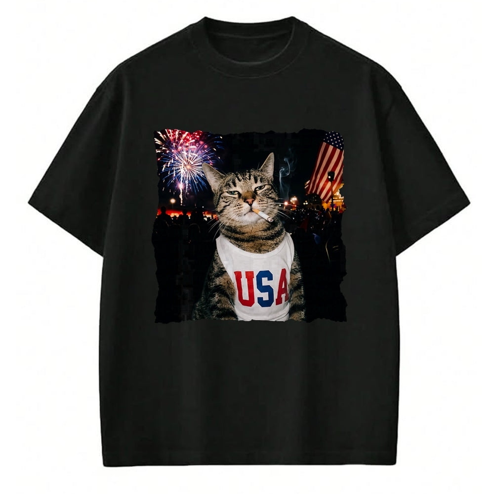 Cat Love Shirt, Funny Cat Lover Gift UnisexT-Shirt/Hoodie/Sweatshirt HLT00 - Patriotic Smoking cat T-Shirt