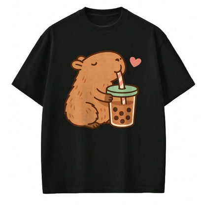 Cute Capybara Shirt, Funny Capybara Unisex T-Shirt/Hoodie/Sweatshirt HLT00 - Cute Capybara Boba Kawaii Bubble Drink Girls Women Long Sleeve T-Shirt