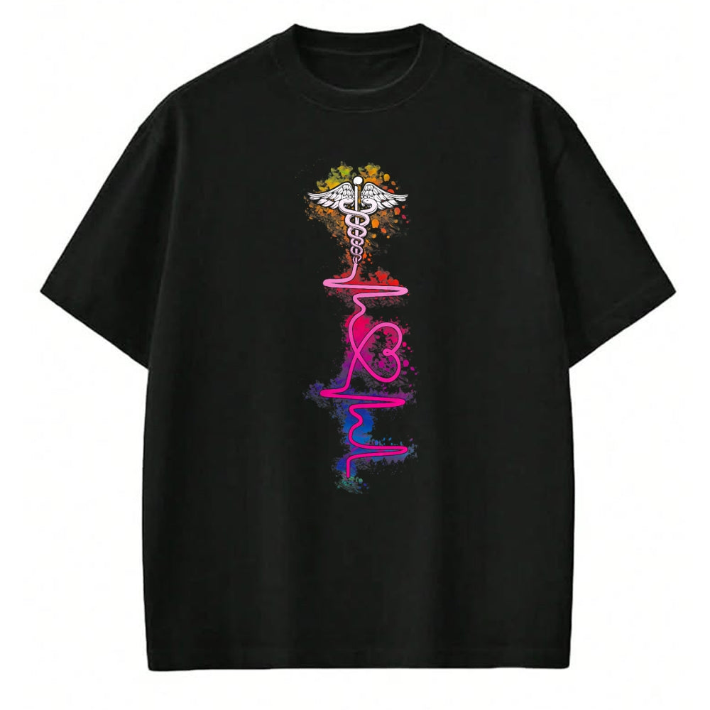 Funny Nurse Shirt, Nurse Unisex T-Shirt/Hoodie/Sweatshirt HLT00 - Proud Nurse Colorful Heartbeat Tie Dye Nursing Love Nurse T-Shirt
