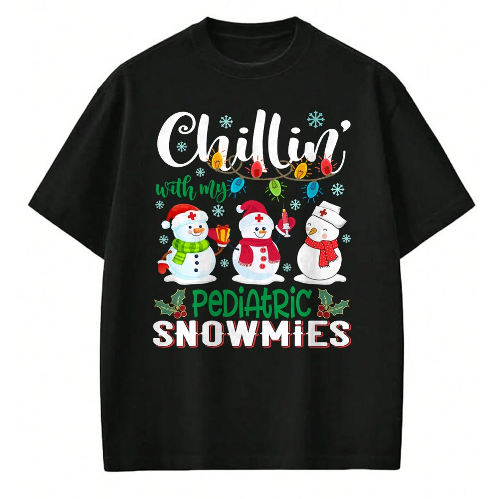 Funny Nurse Shirt, Nurse Unisex T-Shirt/Hoodie/Sweatshirt HLT00 - Chillin With My Pediatric Snowmies Nurse Light Christmas T-Shirt