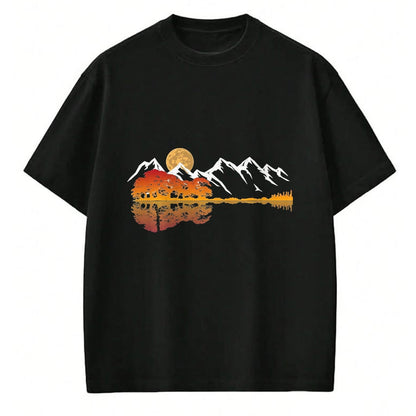 Guitar Lover Shirt, Funny Guitar UnisexT-Shirt/Hoodie/Sweatshirt HLT00 - Guitar Lake Mountain Reflections Shadow Love Guitar Musician T-Shirt, Men, Heather Blue, X-Large